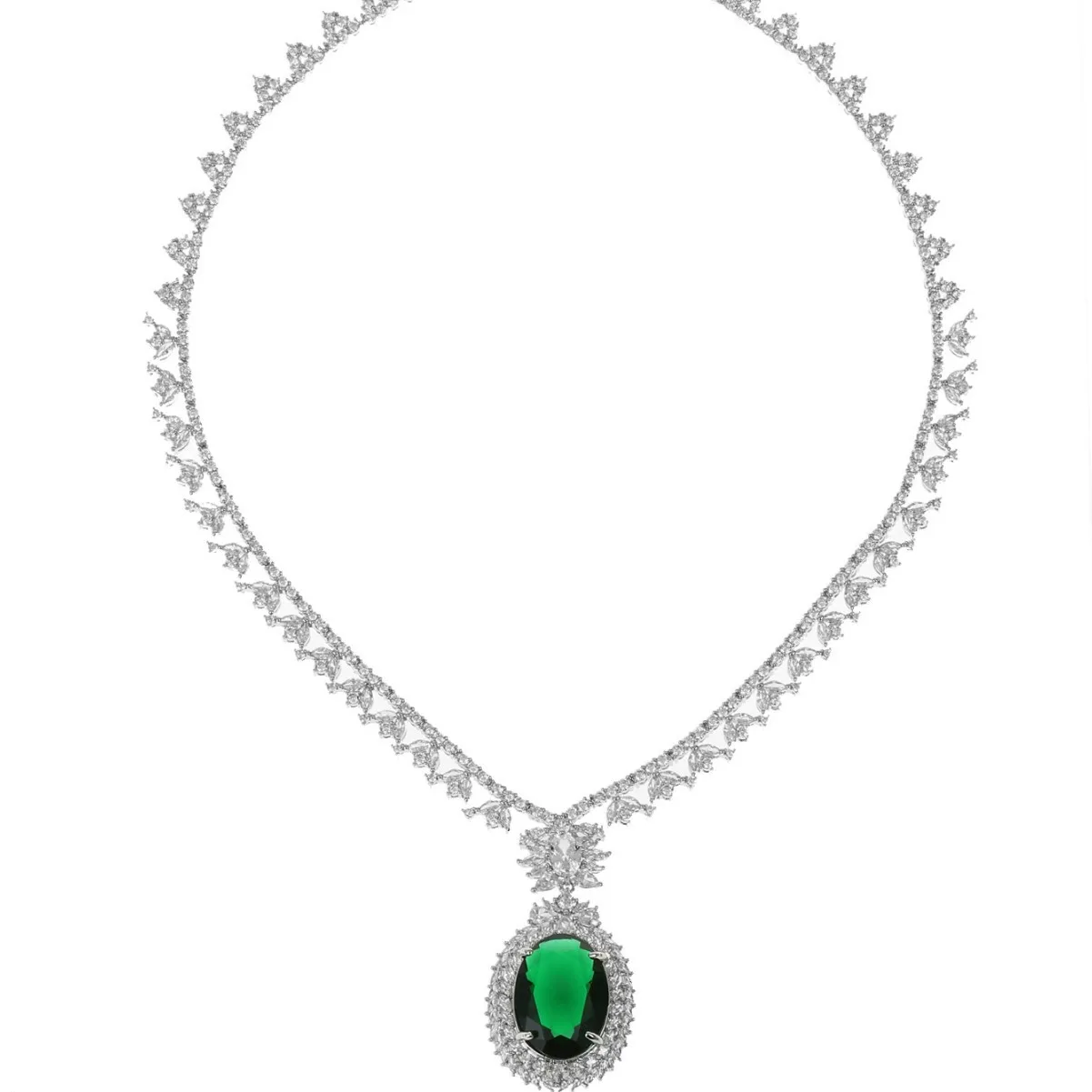 Light Luxury Full Cubic Zirconia Necklace Oval Inlaid Bridal Wedding Evening Party Jewelry Women Holiday Gift