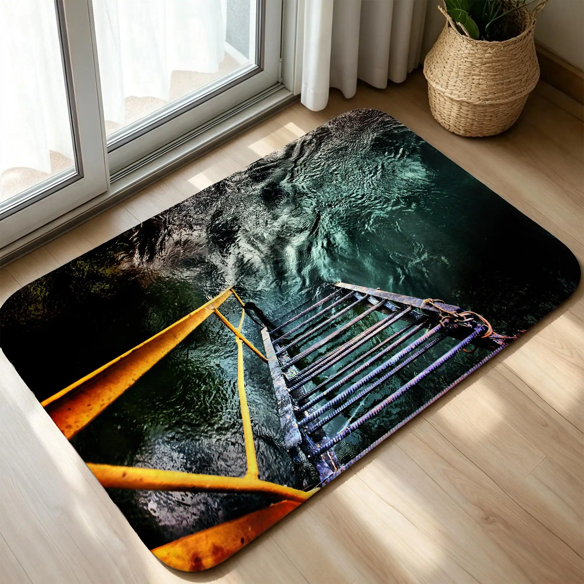 Yellow Ladder Area Rug Deep Water Pool Doormat Secret Cave Welcome Rug Winter Floor Mat Apartment Lounge Basement Floor Decor
