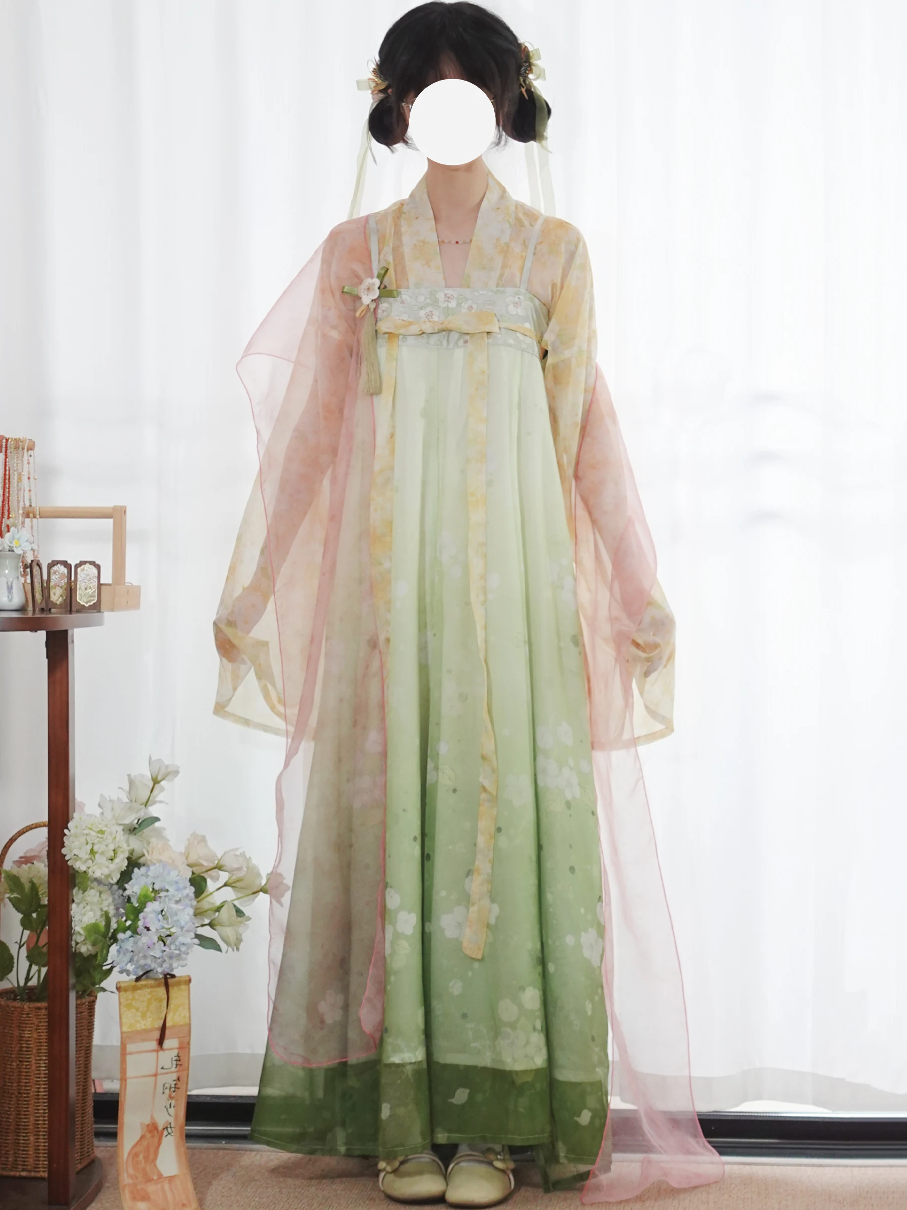 

Dreamsanta Original Tang Dynasty Style Women's Hanfu Costume Set with Chest Skirt And Shawl plus Size for plus Size Ladies