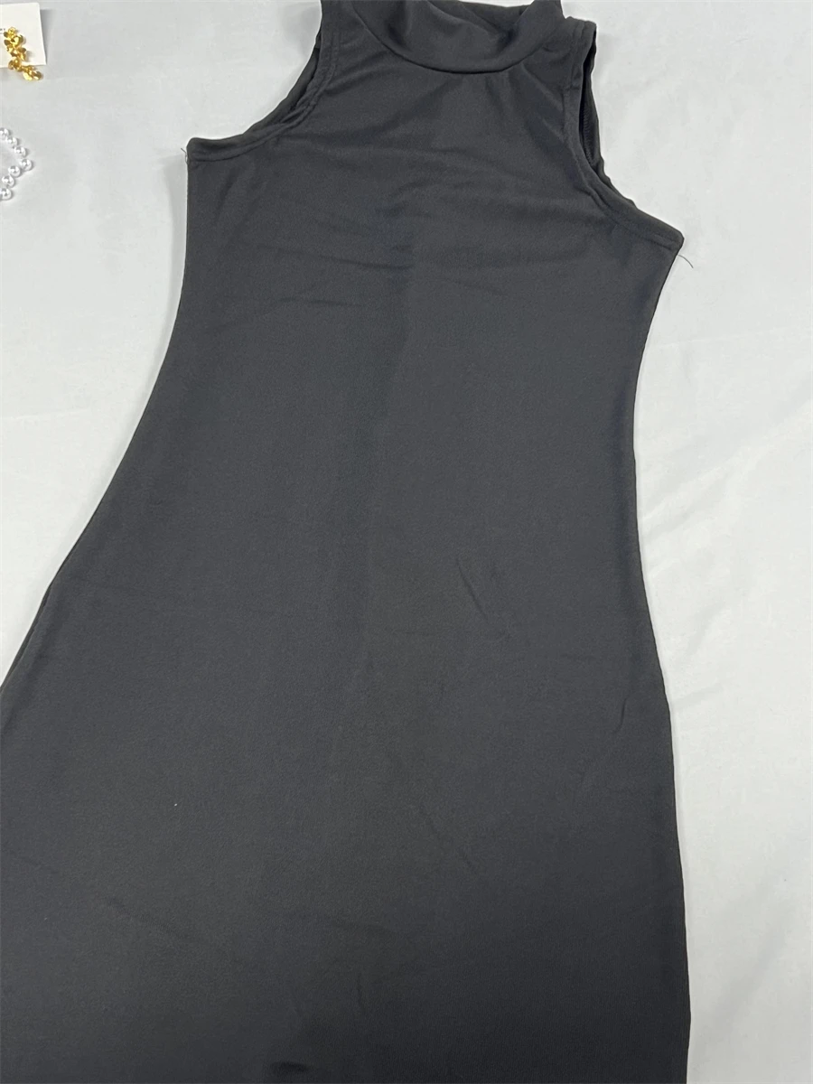 Jurken Dames Georgette Bodycon Midi-jurk met zijsplit en vierkante hals voor kantoor Moderne vrouwelijke minimalistische dagelijkse stijl