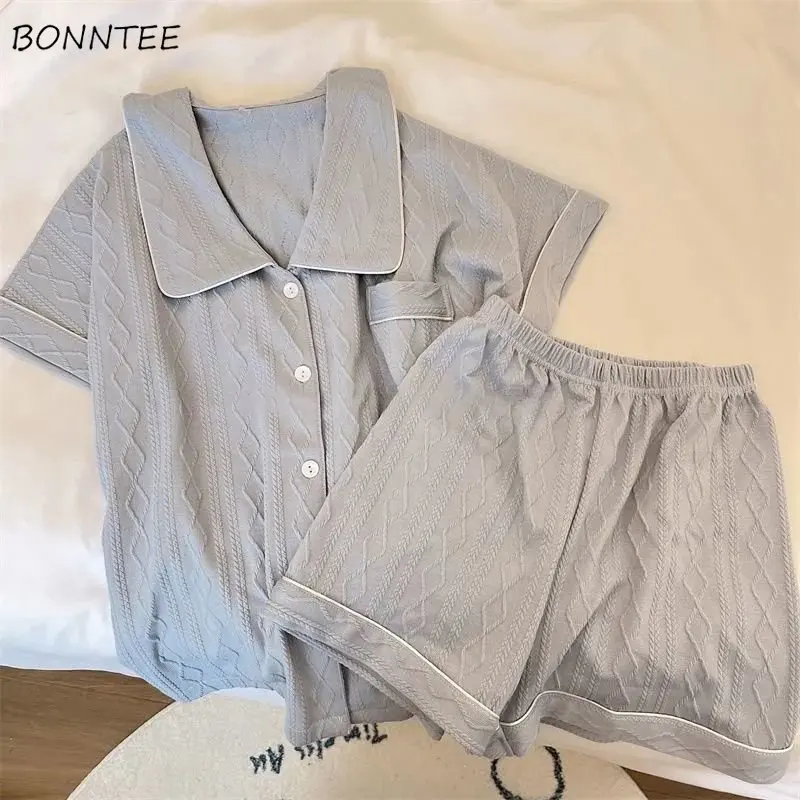 Pajama Sets Women Sweet Peter Pan Collar Short Sleeve Girlish Summer Homewear Korean Style Casual Loose Sleepwear Students Chic