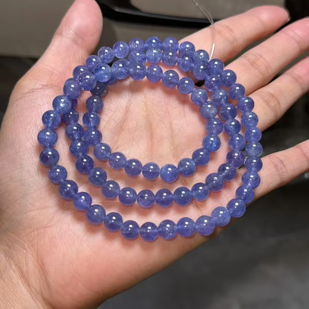 Natural Blue Tanzanite Clear Round Beads Bracelet Jewelry 6.8mm 3 Laps From Tanzania Tanzanite Rare Stone Bangle AAAAAAA