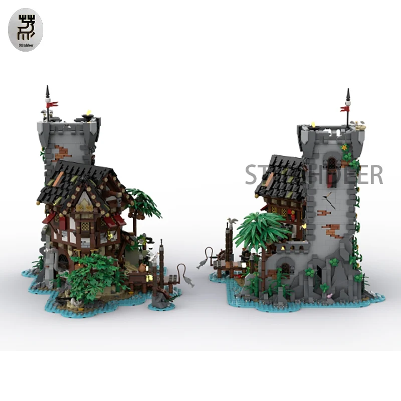 3812PCS MOC Pirate Scenes Modular Architecture The Crimson Outpost Building Blocks Street View Toy Brick Children Birthday Gifts