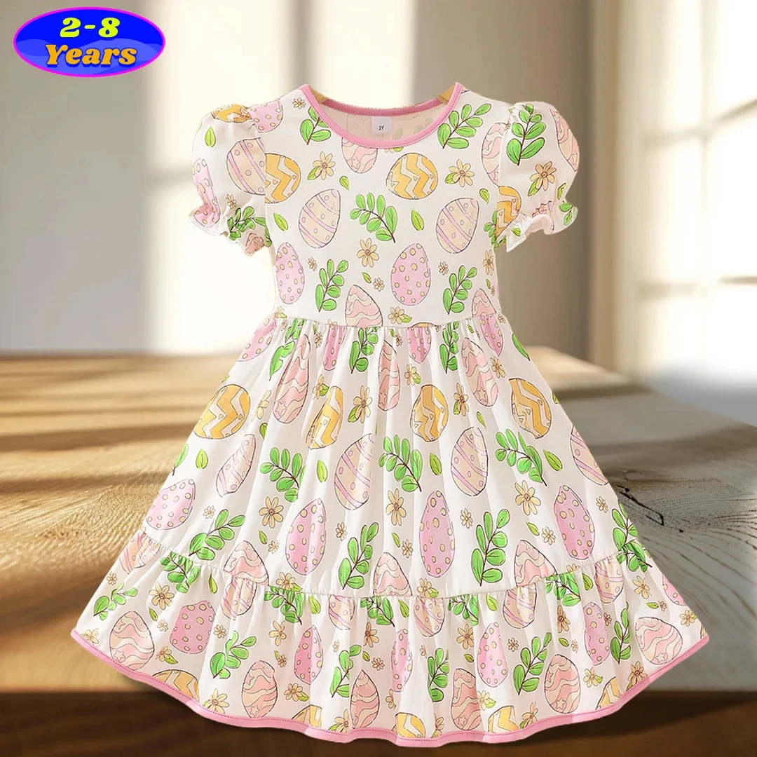 Abiti estivi per ragazze 2-8Y adorabile vestito Casual per bambini a trapezio con stampa floreale girocollo manica corta