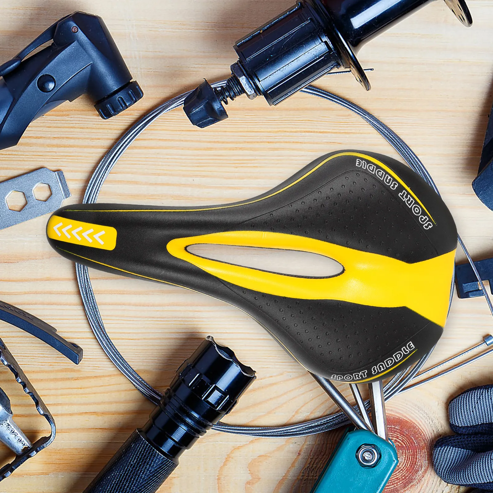 

1Pcs Mountain Bike Saddle Comfortable Shockproof Seat Lightweight Cushion for Road Racing Bicycle Portable Cycling Black Yellow