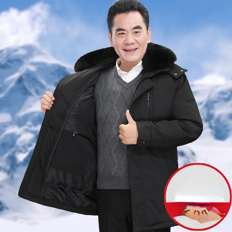 Real Fur Collar Winter Mid-length Down Jacket Men Thicken Warm 90% White Duck Down Removable Lining Brand Men Clothing Business