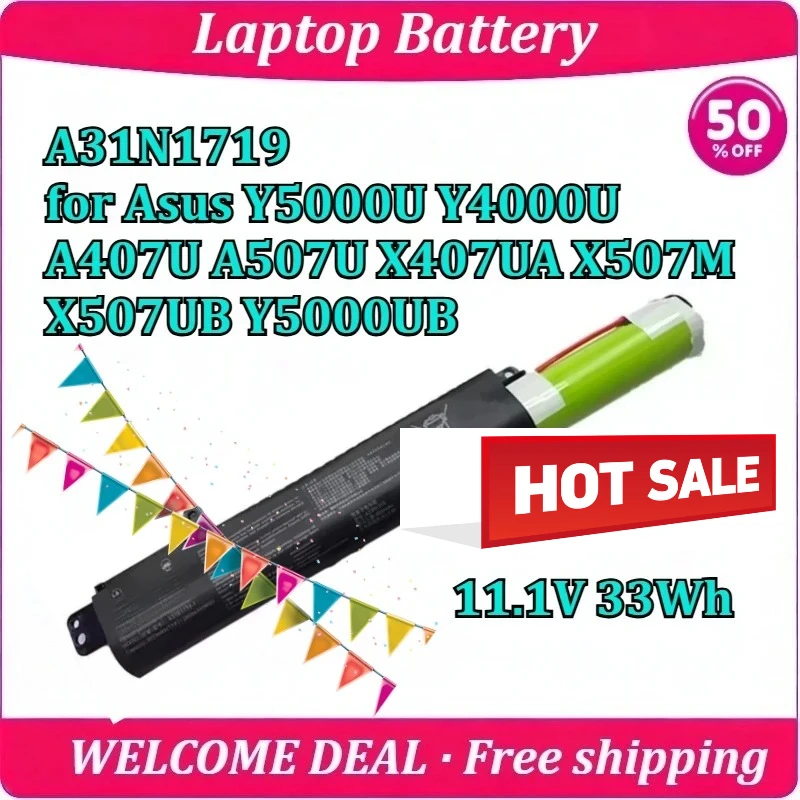 Laptop Battery 11.1V 33Wh A31N1719 for Asus X507M X507UB Y5000UB Y5000U Y4000U A407U A507U X407UA High Capacity Battery