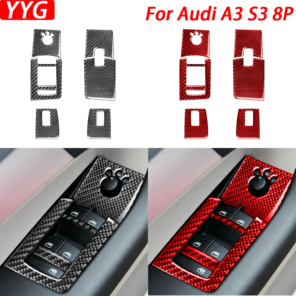 For Audi A3 S3 8P 2006 2007 Carbon Fiber Window Lift Control Panel Decorative Cover Interior Decoration Car Accessories Sticker