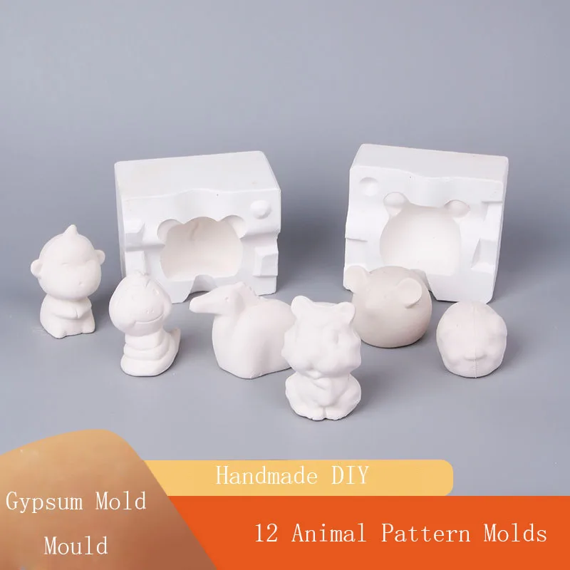 12 Animal Twelve Chinese Zodiac Pattern Gypsum Plaster Mold Moulds for Handmade Pottery Clay Ceramic Making Supplies