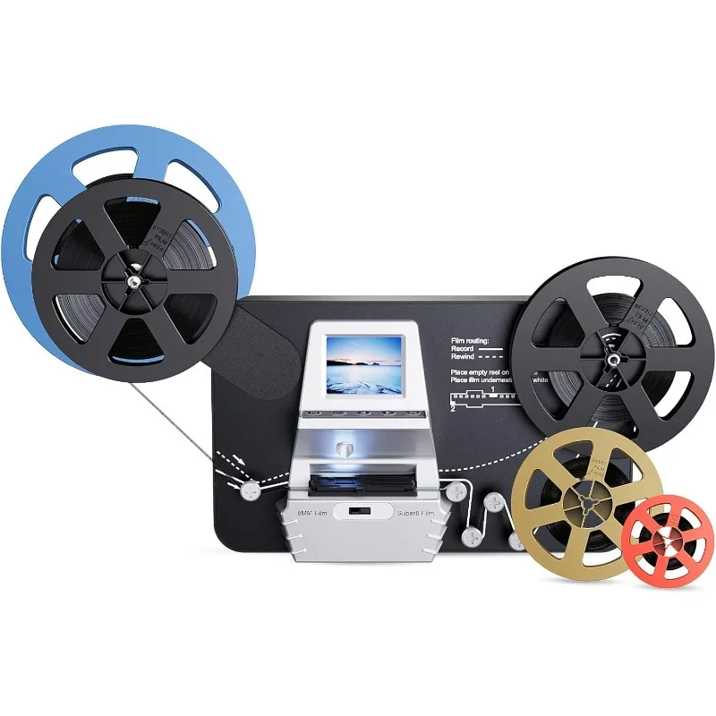 

8 Film to Digital Converter, Film Scanner Digitizer with 2.4" Screen, Convert 3” 5” 7” 9” Reels into 1080P Digital MP4 Files