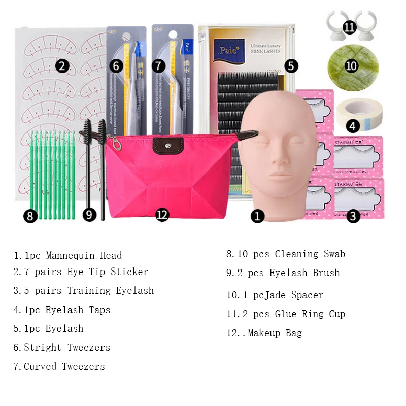 Practice Model Head Practice Mannequin Head for Eyelash Extension Training Kit Practice Eyelash Tools Kit Makeup lash starter ki