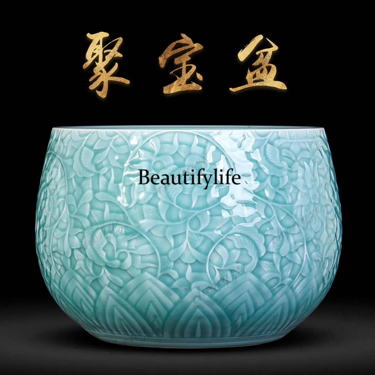 B178 Jingdezhen ceramics Chinese-style shadow green lucky cornucopia decorative entrance cabinet fish tank ornament