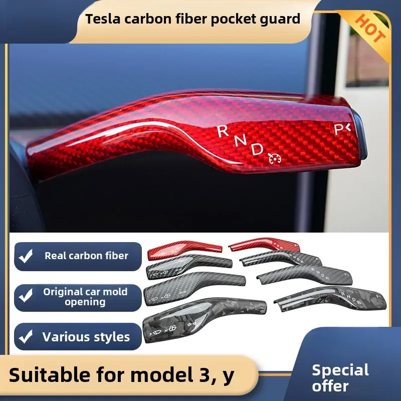 Tesla Model 3 2017-2023 Model Y 2020-2024 True Carbon Fiber Column Gear Shift Protector Steering Wheel Patch