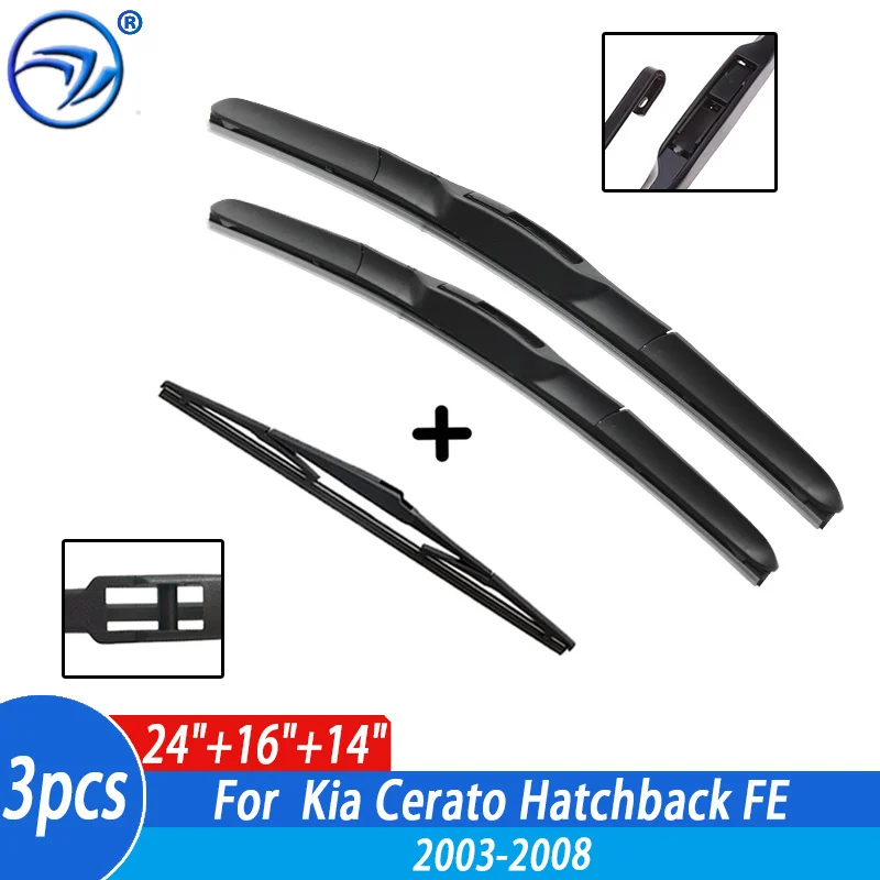 Wiper Front & Rear Wiper Blades Set Kit For Kia Cerato Hatchback FE 2003 04 05 06 07 08 Windshield Windscreen Window 24