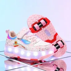 أحذية جري صغيرة مضيئة علوية من الجلد بأربع عجلات، زلاجات دوارة للأطفال في الهواء الطلق، هدايا للأطفال أحذية رياضية للأطفال