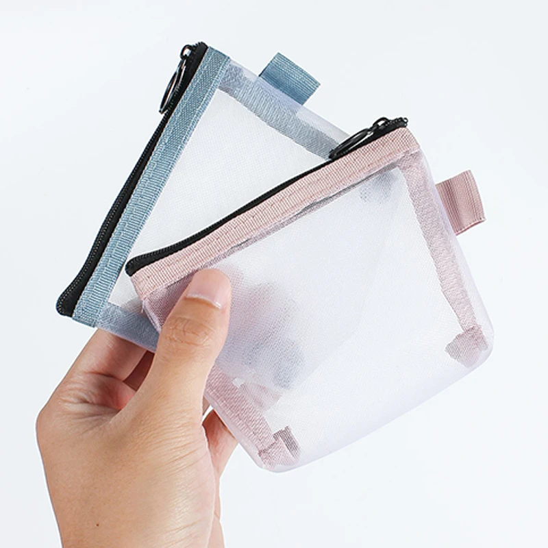 Portable Clear Mesh Coin Bags Coin Purse Mini Zipper Change Purse Bus ID Credit Card Holder Key Earphone Data Line Storage Bags
