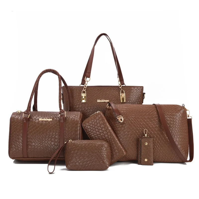 

Minimalist Mother-Daughter Bag Set - 6pc Multi-Way Purse Collection, Crossbody/Shoulder/Handheld Totes with Contrast Stitching