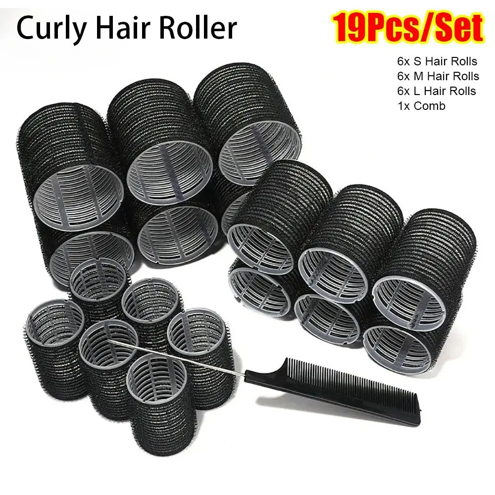 19Pcs/Set Self-Grip Hair Bangs Hair Rollers No Heat Heatless with Comb Hair Curlers 3 Sizes Plastic Curly Hair Stick