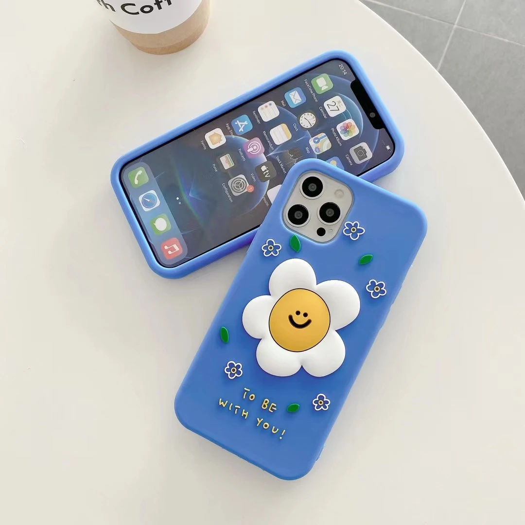 New 3D Beautiful Flowers For iPhone 11, 12, 13pro, 14, 14promax, 15, 15Promax, Soft Silicone Case, Phone Back Cover, Shockproof