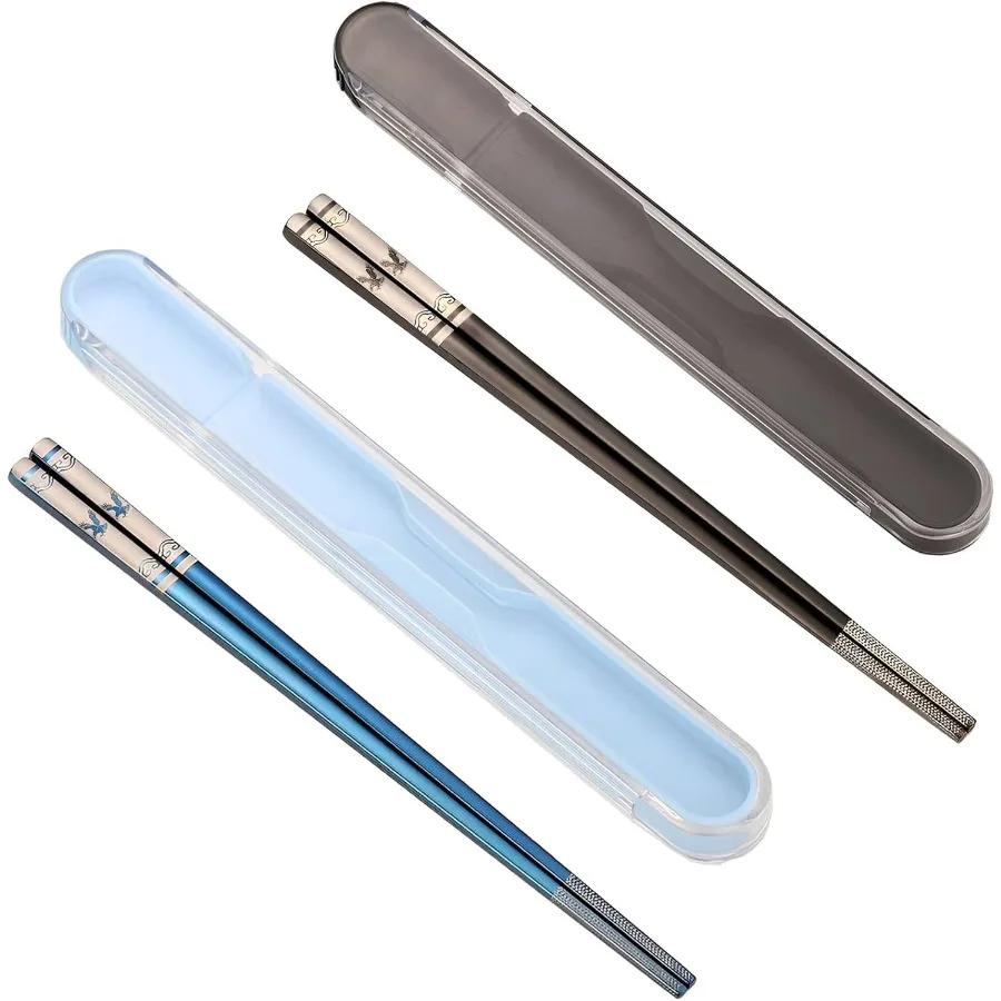 

Reusable Stainless Steel Chopsticks with Titanium Plating and Protective Case for School Home Office Outdoor Dining and Bento B