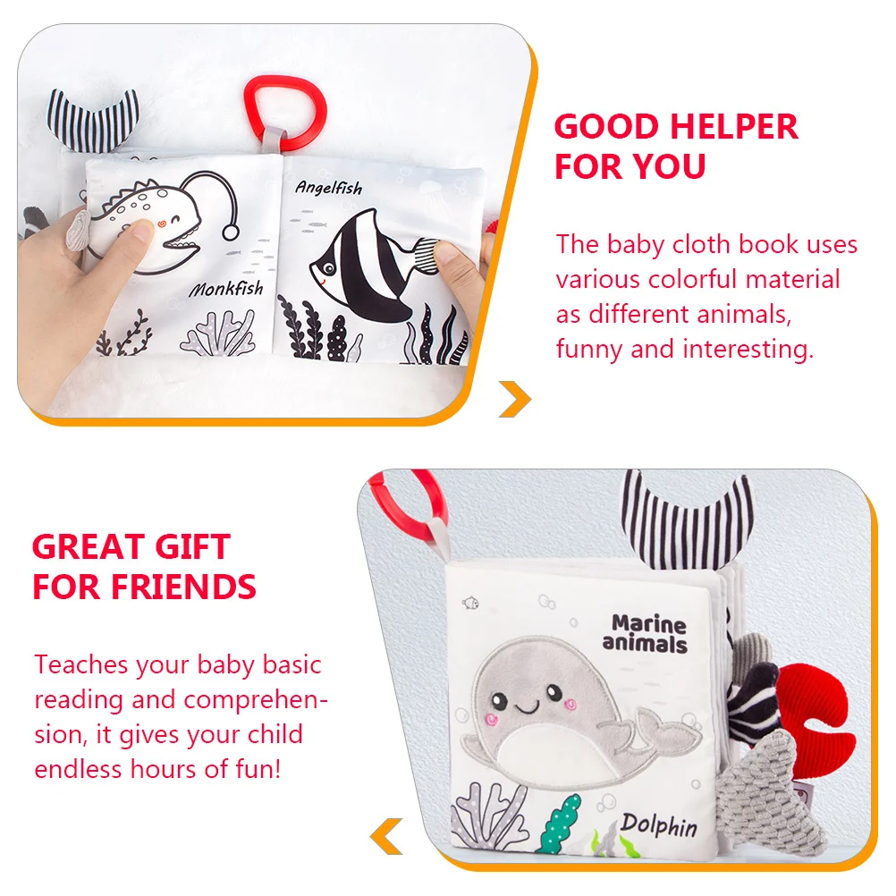 Libro di stoffa per bambini resistente allo strappo Animali marini interattivi Apprendimento per i più piccoli Libro di attività giocattolo educativo increspato