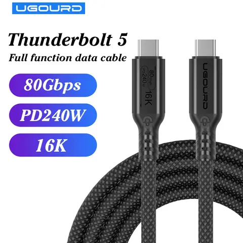 UGOURD Thunderbolt 5 케이블 유형 C 80Gbps USB4 Gen4 USB C-C 240W 충전 케이블 eGPU용 16K 호환 Thunderbolt 4/3 40Gbps