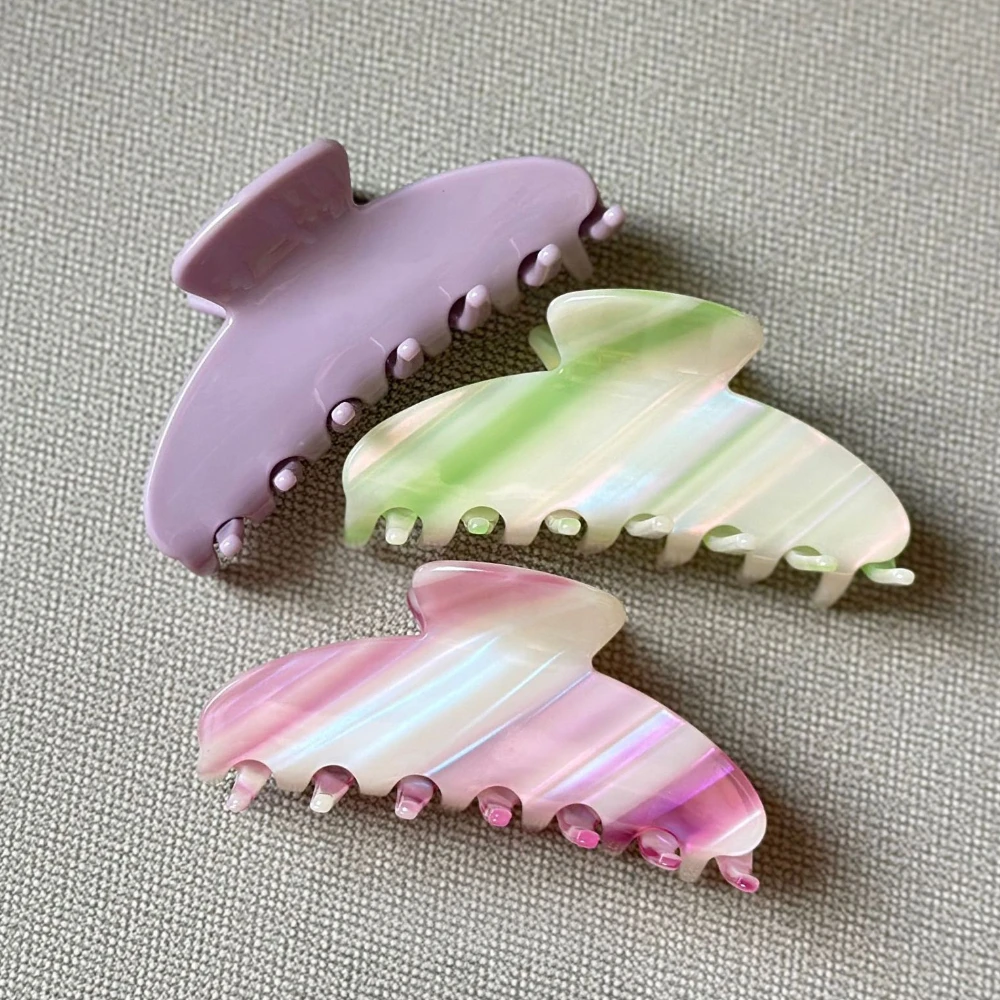 

Trendy Purple Striped Hair Clips Grip Pearly Lustre Crab Hair Pins Large Shark Clip Women Hair Accessories Крабики Для Волос
