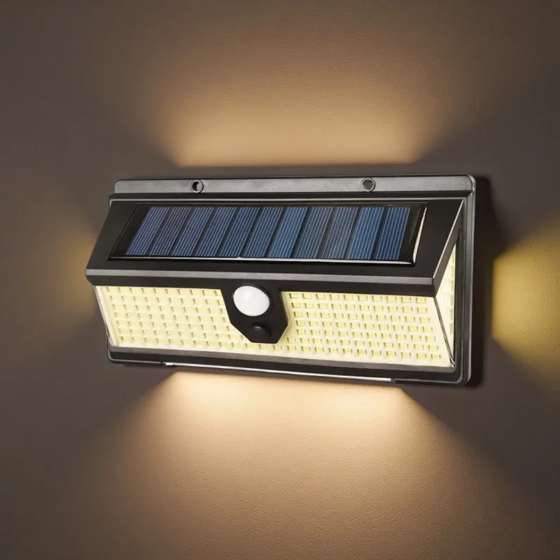 

190LED solar rechargeable wall lamp three-sided light-emitting human body sensor lamp outdoor lighting modern garden lamp