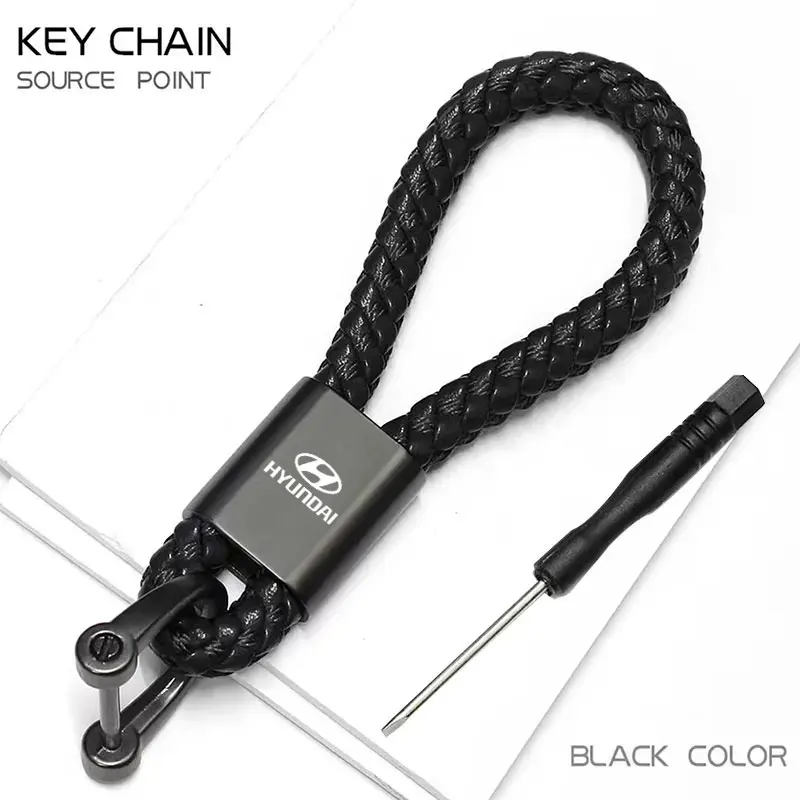 Car Keychain Pendant Simple Woven Leather Rope Anti-lost Accessories For hyundai i10 i20 i30 i40 ix35 N line Kona Santafe Tucson