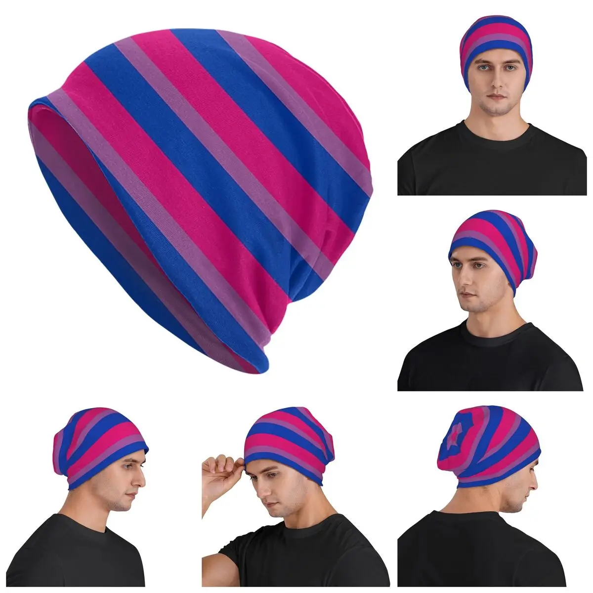

Bisexual Flag Warm Knitted Cap Hip Hop Bonnet Hat Autumn Winter Outdoor Beanies Hats for Unisex Adult