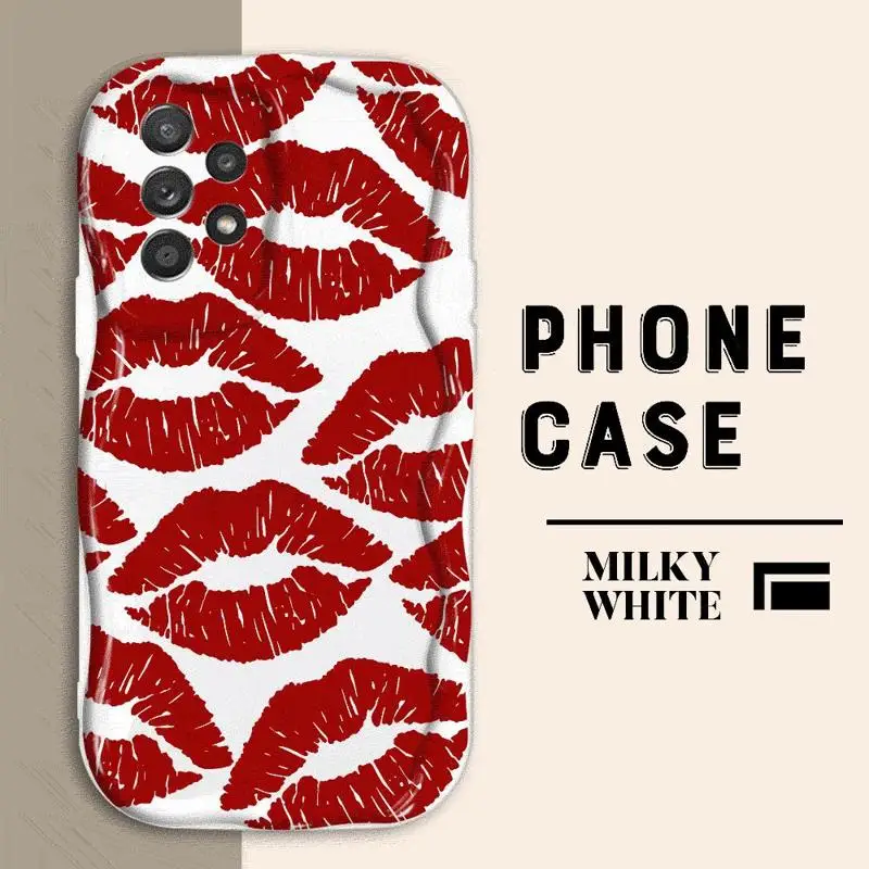 Sexy Girl Red Black Lips Kiss Phone Case for Samsung Galaxy A55 A35 A15 A54 A52 A33 A34 A24 A23 A22 A14 A13 A12 5G Wave Soft