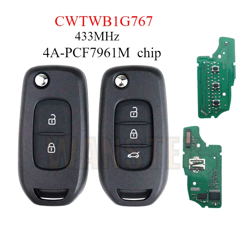 PCF7961M-4Achip 433MHz CWTWB1G767 Car Key Fob Remote for Renault Megane 3 Logan 2 Kadjar Captur Dacia Duster Symbol Kaptur