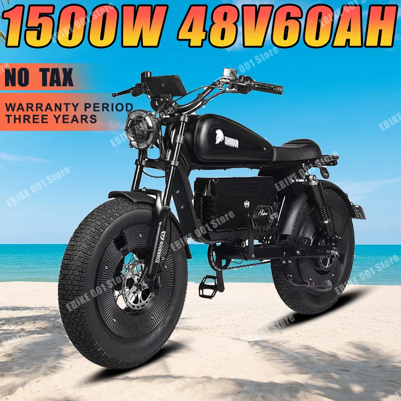 Black warrior Electric Bicycle Motorbikes 1500W 48V60AH Ebike Adult Road  20inch Fat Tire Mountain Hydraulic brake Electric Bike