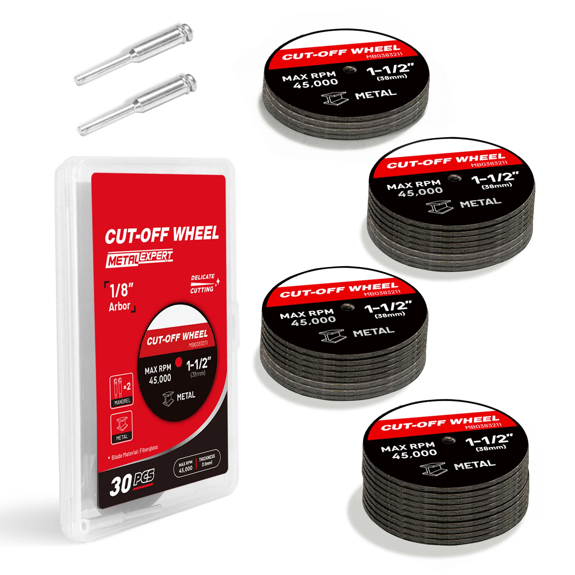 

32PCS 1.5" x 1/8" Cut Off Wheels Fiberglass Reinforced Cutting Discs with Mandrels for Rotary Tool