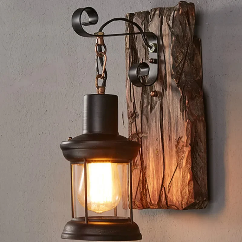 European style retro personality creative LED wood wall lamp restaurant cafe bar aisle corridor old retro wall lamp LB100912