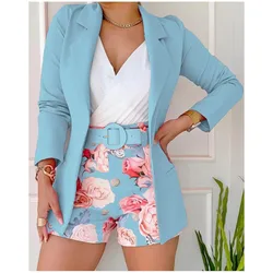 Primavera Estate Nuova Moda Casual Stampa Vestito Delle Donne di Modo Sottile Elegante Semplice Ufficio Femminile Due Set (inclusa Cintura) 2023