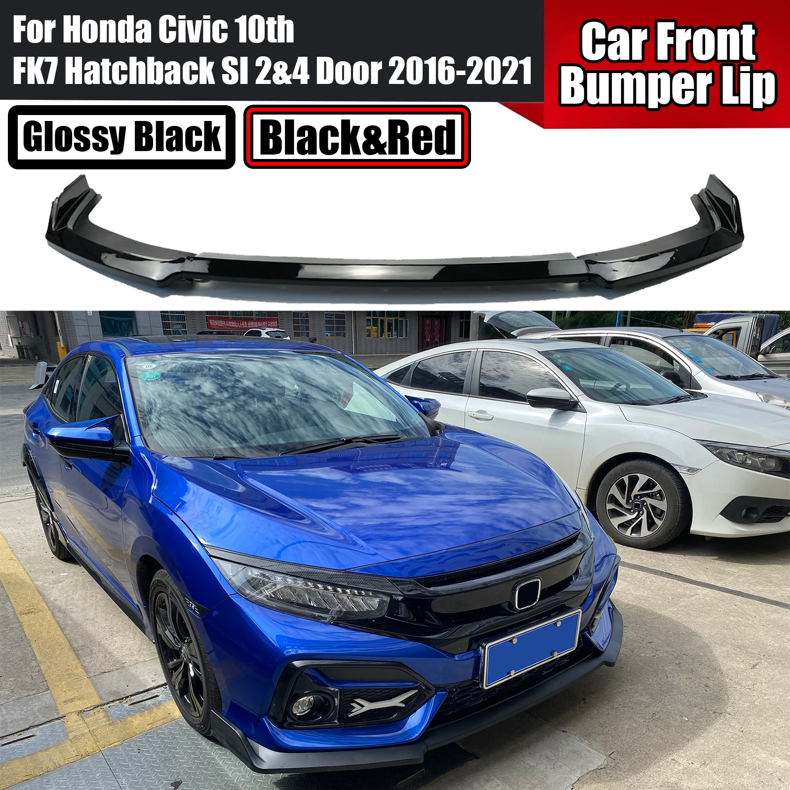 

5PCS For 2016-2021 Honda Civic 10th FK7 Hatchback SI 2&4 Door Car Front Bumper Lip TYPE R STYLE Spoiler Splitter Glossy Black