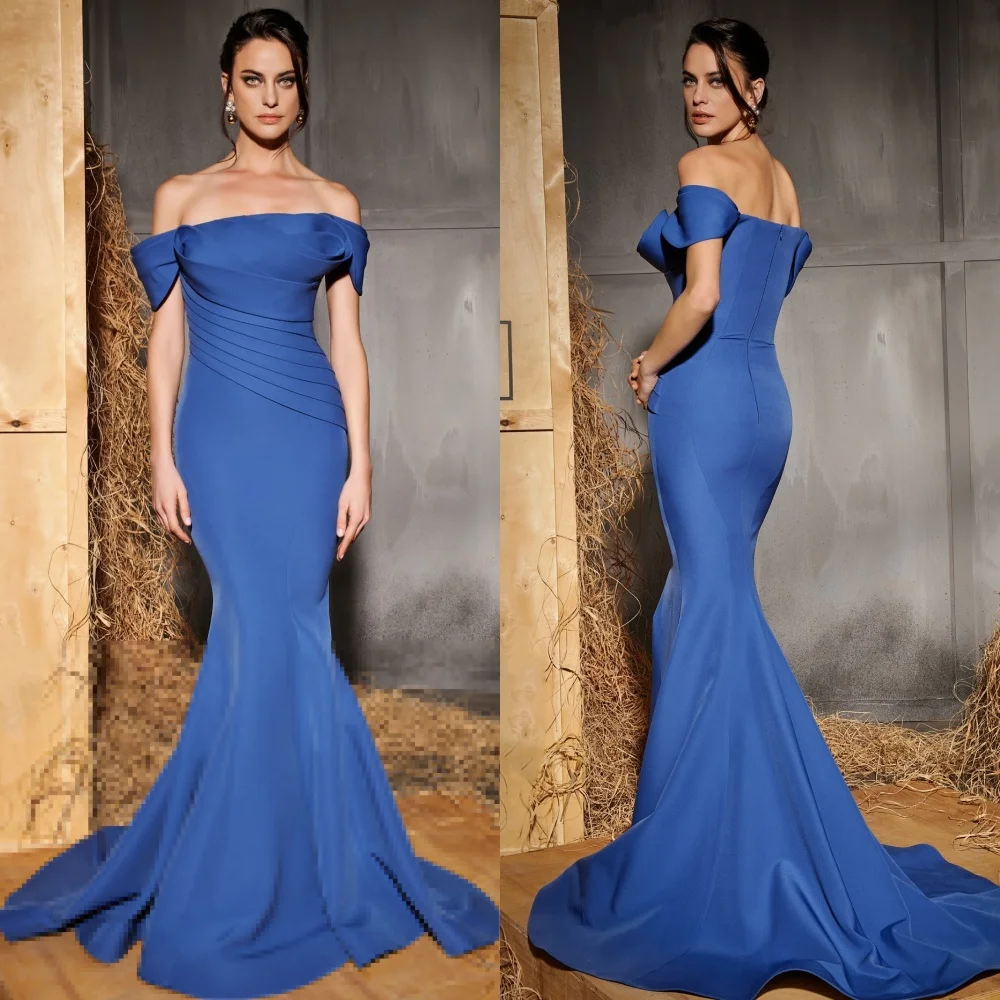 

Индивидуальные одинаковые простые джерси со складками и рюшами Русалка с открытыми плечами Длинные платья на заказ Вечерние платья Модные сложности