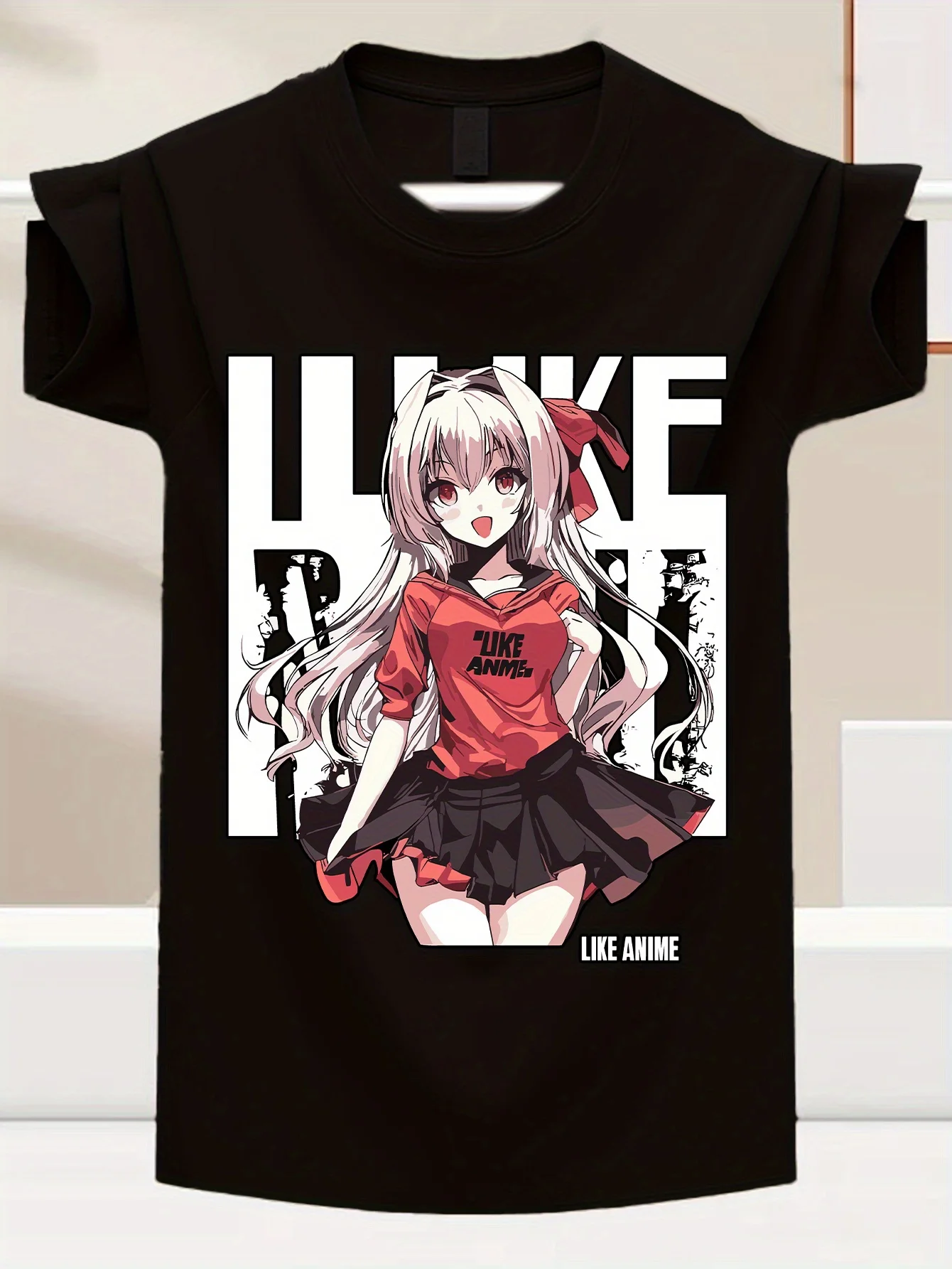 

Pure Cute Red Anime Girl, Four Seasons Short Crew Neck Street Style 100 % Cotton T - Shirt, Men' S