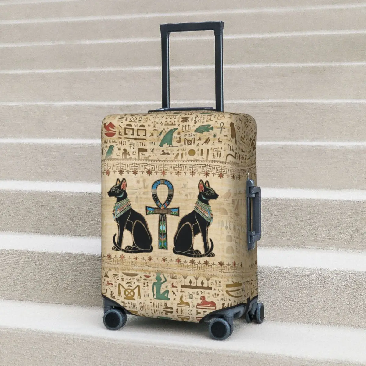Egyptian Cats And Ankh Cross Suitcase Cover Protection Elastic Travel Luggage Protector Covers for 18-32 Inch