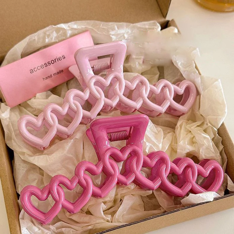 

New Colorful Dopamine Love Heart Hair Claw Clip Creamy Color Shark Clip Heart Ponytail Hairpin Sweet Headwear Hair Accessories