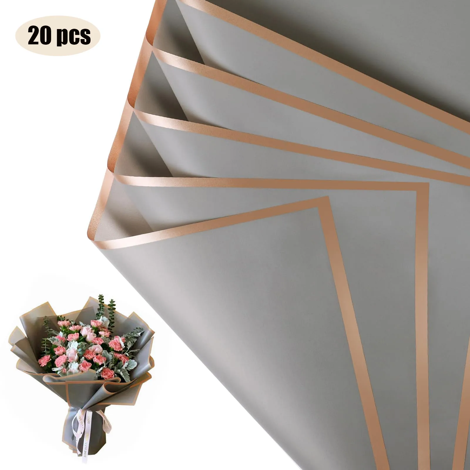 20-Blatt Blumen-Geschenkpapier mit goldenen Kanten, wasserfeste Blumenstraußverpackung – perfekt für DIY-Hochzeiten und Geburtstage