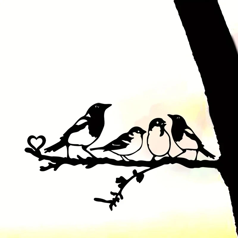 Four Birds On Branch Steel Silhouette Metal Wall Art Home Garden Yard Patio Outdoor Statue Stake Decoration 1pc