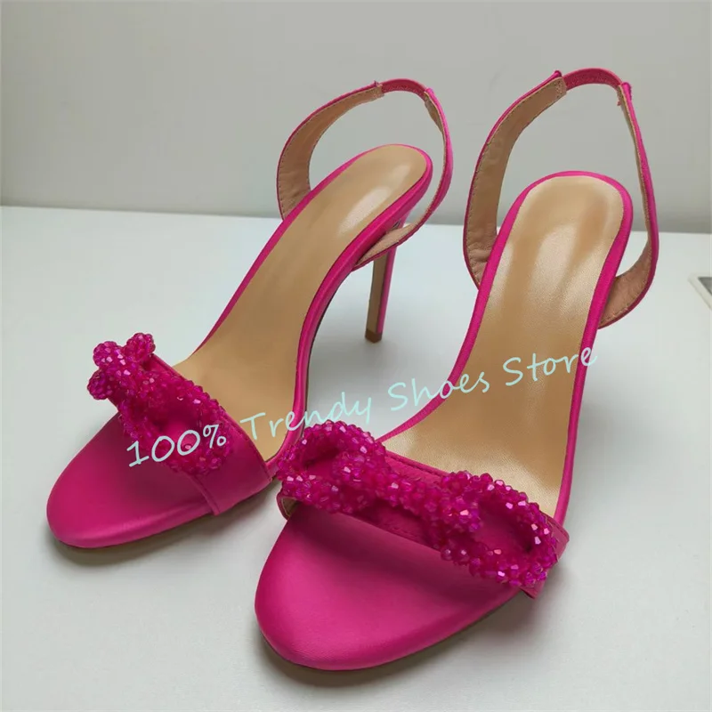 

Luxury String Beads One-Strap Slip-On Women Sandals Square Toe High Heel Slingback Pumps Wedding Dress Shoes Ladies Gladiator