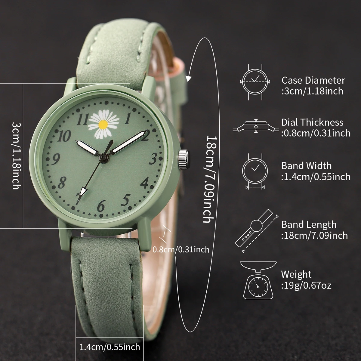 2PCS/Set Fashion Flower Women's Watch Casual Arabic Dial Leather Band Quartz Watches Bracelet Set image 5
