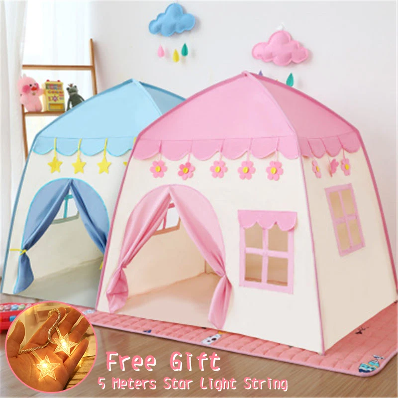 Portable Children Tent Toy Indoor Outdoor Garden Folding Small House Pretend Play Toy Tents Playhouse for Girl Gift 5M Star Lamp