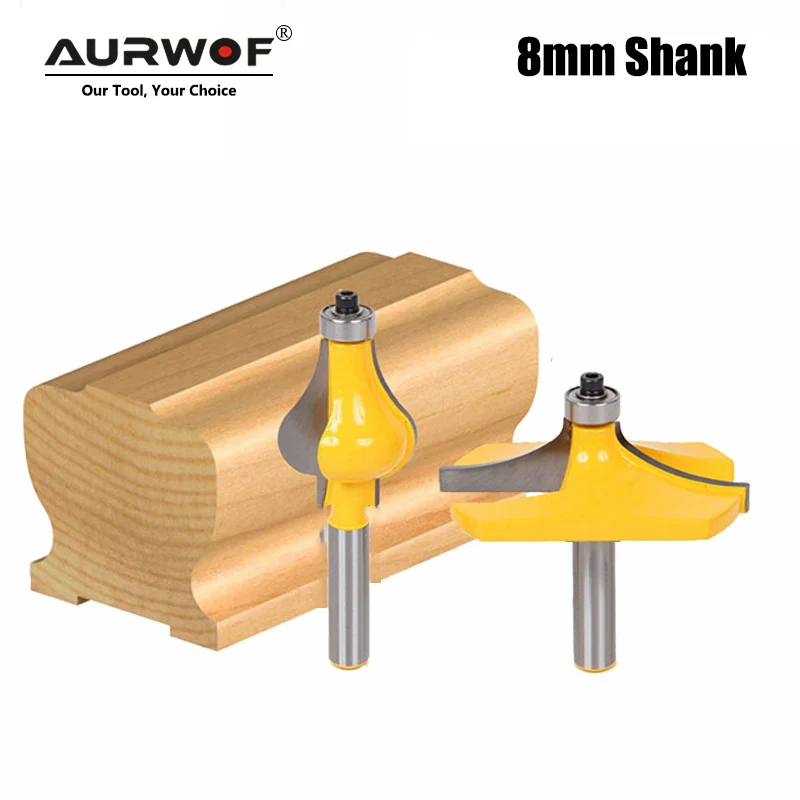 AURWOF 8mm Shank Ogee & Edge Beading Router Bits 1-1/4" 2-3/4" Molding Cutter Set Woodworking Profiling Tool MC02064