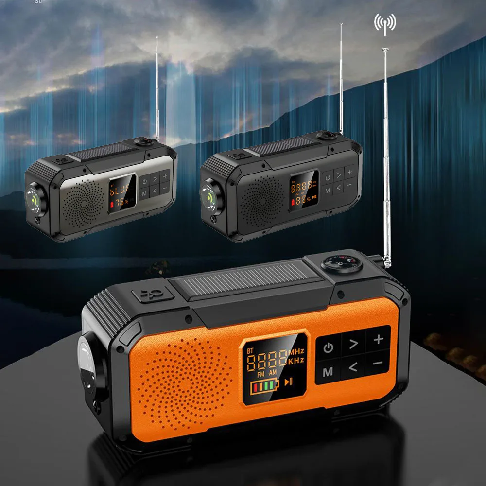 

2000mAh Emergency Radio Hand Crank USB Rechargeable On Batteries Solar Portable BT/AM/FM/NOAA Radio Flashlight SOS Alarm Speaker