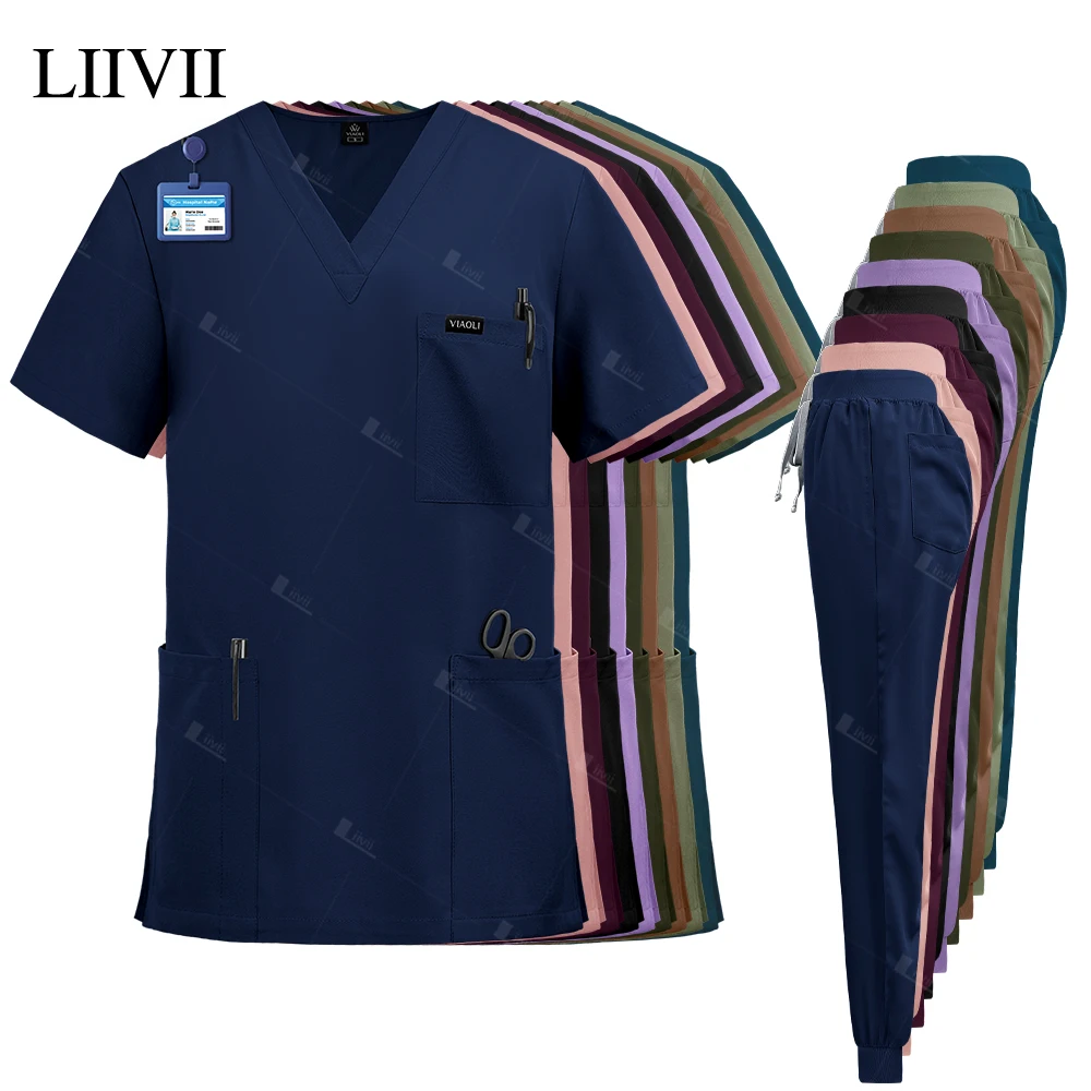 NEW Surgical Nurse Uniforms Medical Scrubs Set Beauty Salon Lab Workwear Clinical Scrub Top+ Pants Doctor Nursing Suit Woman Men