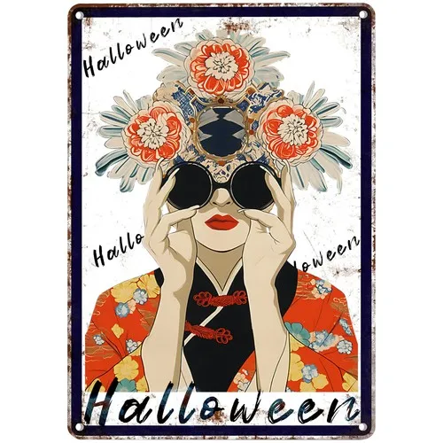 Letreros Metálicos Retro, Letrero de Metal con Diseño de Chica Cool para Halloween, Placa Decorativa para Bar, Póster para Decoración de Pared